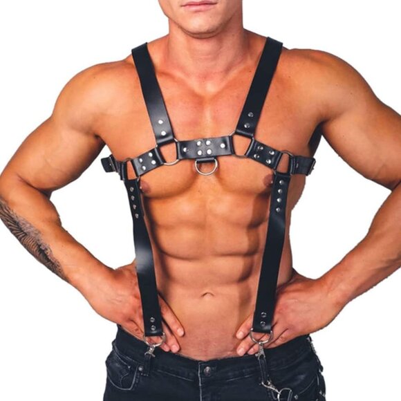 PU Leather Harness For Men Adjustable Buckle Body Chest Garter Belt Cosplay Nigh - Picture 2 of 5